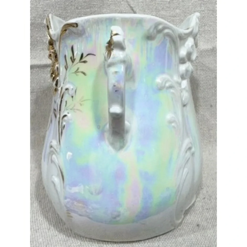 Antique 1910s Iridescent Luster Porcelain Vase Gold Gilt Floral Double Handle